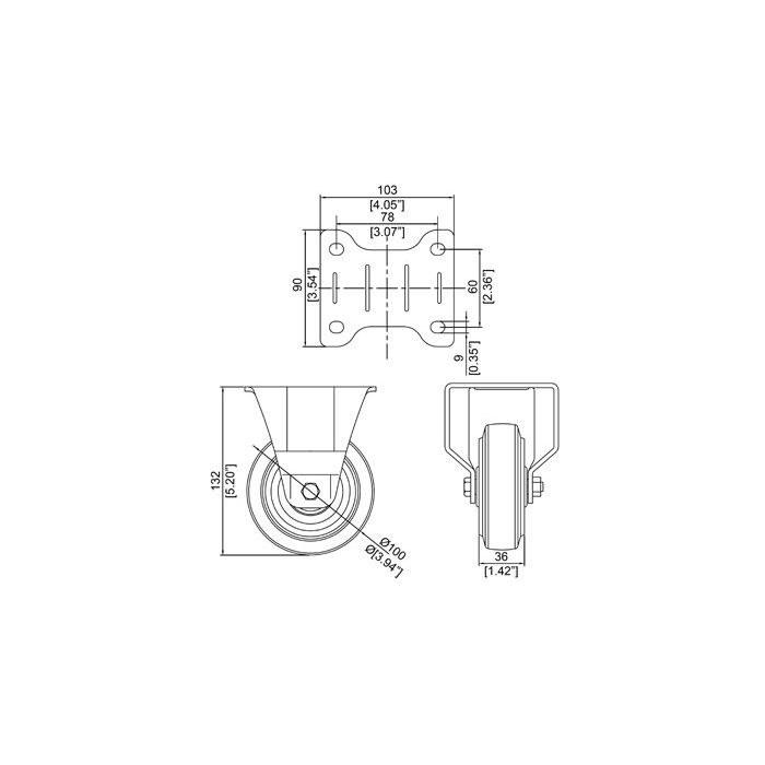 Penn Elcom Fixed Castor with Rubber Wheel (80mm / 100mm)